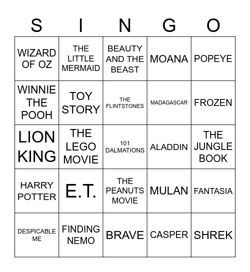 #8 THE BEST OF KIDS MOVIES Bingo Card