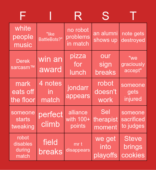 ROBOTICS Bingo Card