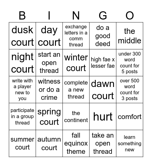 fae fun and follies Bingo Card