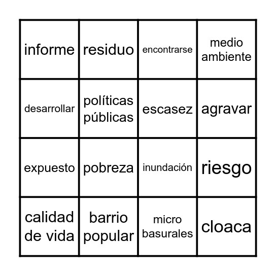 VOCABULARIO BINGO Card