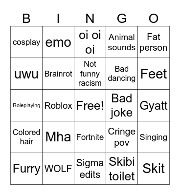 cringe Bingo Card