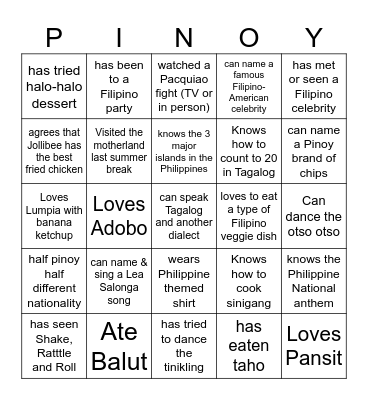 FIL-AM BINGO Card