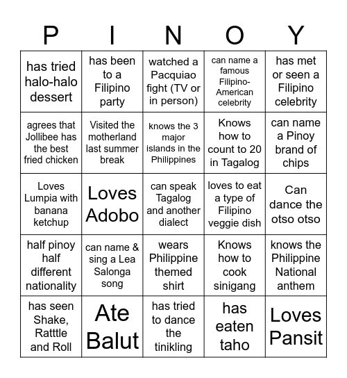 FIL-AM BINGO Card