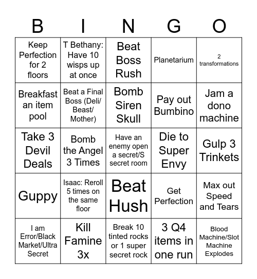 TBOI :3 Bingo Card