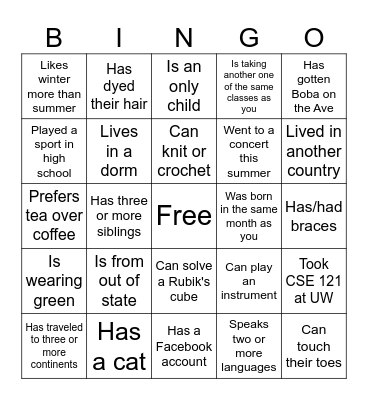 Find someone who... Bingo Card