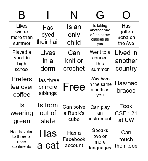 Find someone who... Bingo Card