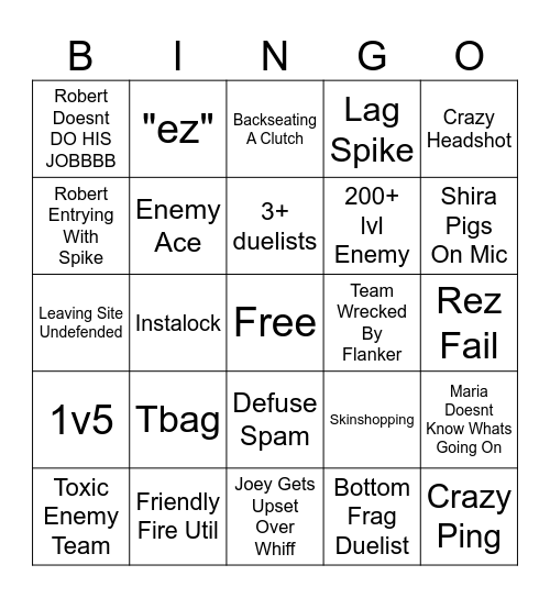 Valorant Bingo Card