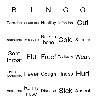 Health problems Bingo Card