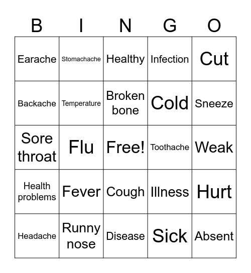 Health problems Bingo Card