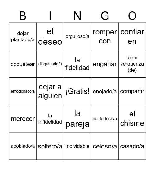 Imagina: Lección 1: Sentir y Vivir Bingo Card