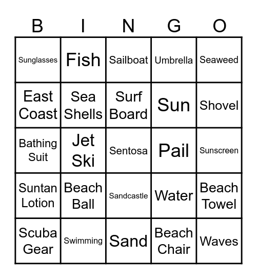 Beach Bingo Card