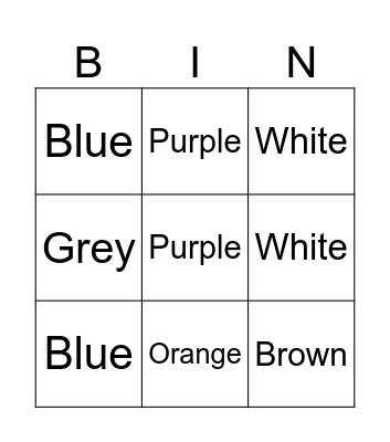 Colors Bingo Card