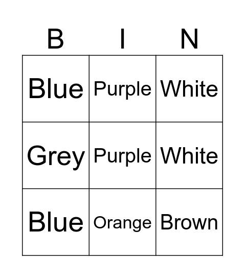 Colors Bingo Card