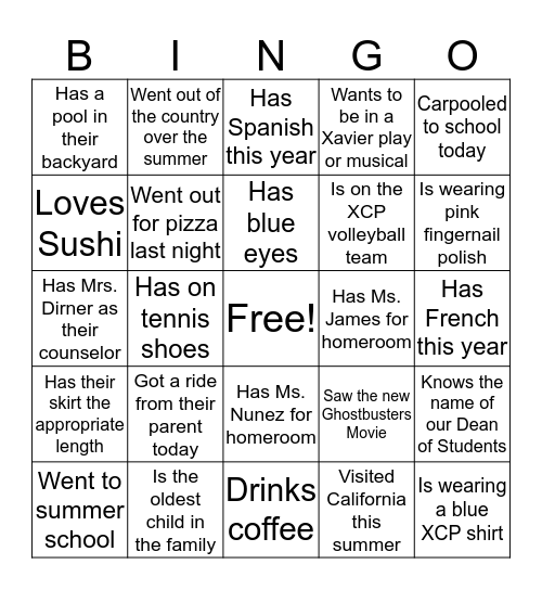 School Days Bingo Card