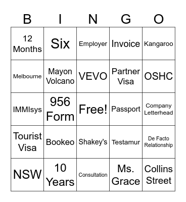 CARD NO. 10 Bingo Card