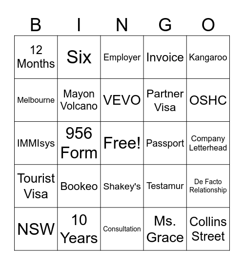 CARD NO. 10 Bingo Card