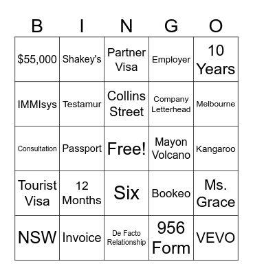 CARD NO. 12 Bingo Card
