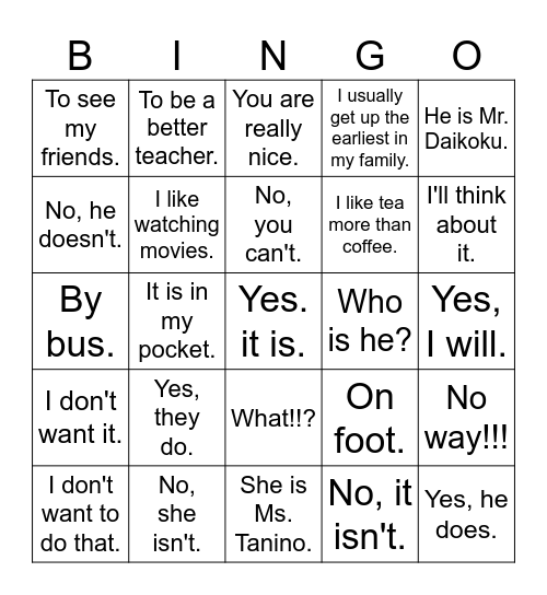 Please Come Here, Teachers!! Bingo Card