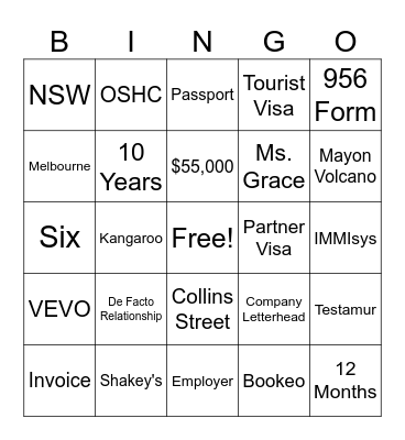 CARD NO. 6 Bingo Card