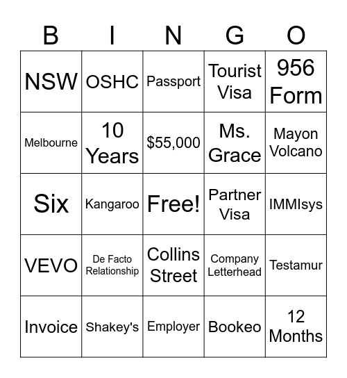 CARD NO. 6 Bingo Card
