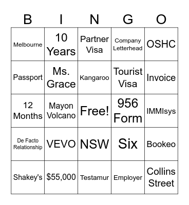CARD  NO. 8 Bingo Card