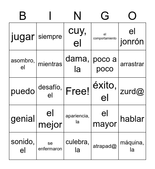 Vocabulario de español 3 Bingo Card