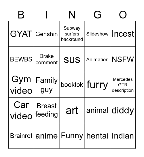 Insta challenge Bingo Card