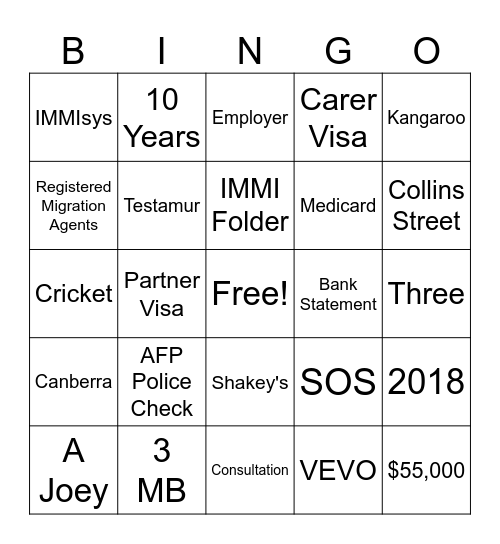 CARD NO. 1 Bingo Card