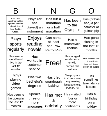 Get to Know You Bingo Card