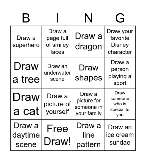 DRAWING BINGO Card