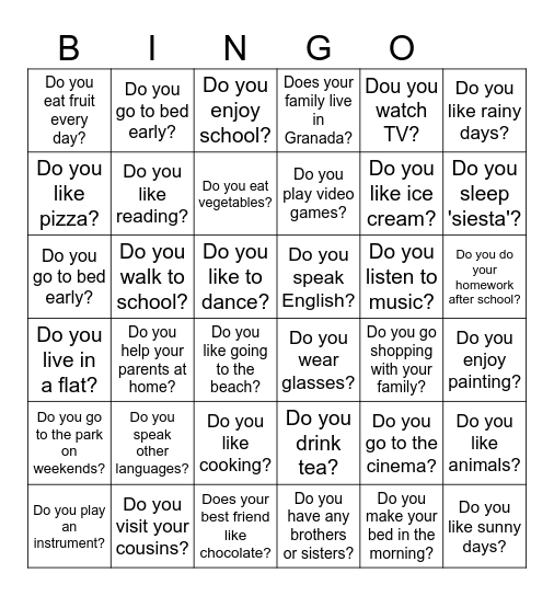 Present simple bingo! Bingo Card