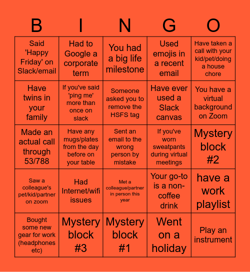 HSFS International social 🧡 (H2) Bingo Card