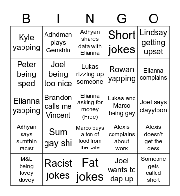 School Bingo Card