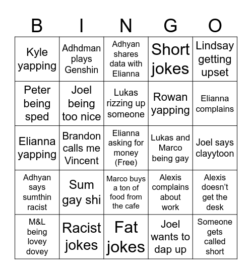 School Bingo Card