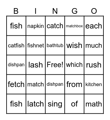 Phonics Bingo (-sh, -th, -ng, -ch, -tch) Bingo Card