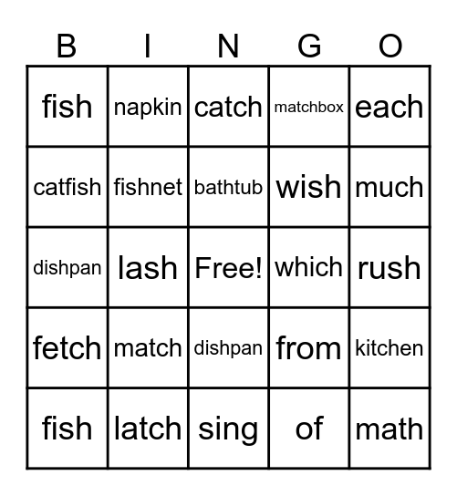 Phonics Bingo (-sh, -th, -ng, -ch, -tch) Bingo Card