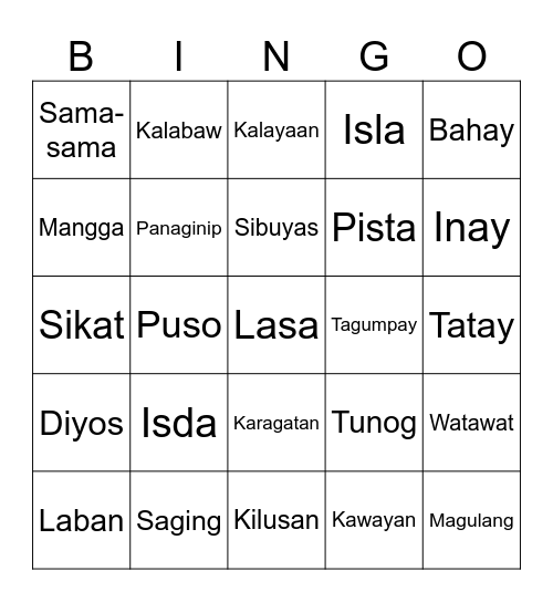 Barangay Pilipinas Bingo Card