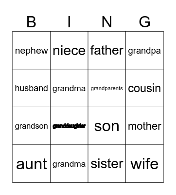 Family Bingo Card