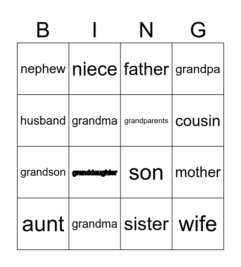 Family Bingo Card