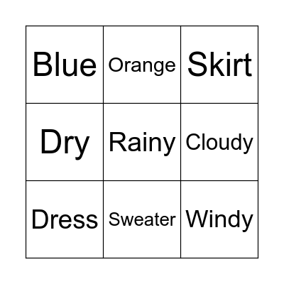 Weather and clothes Bingo Card