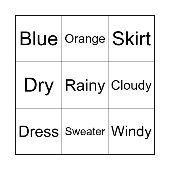 Weather and clothes Bingo Card