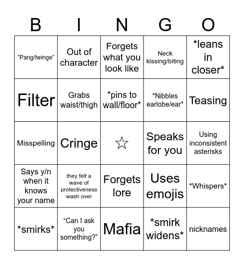 Character ai ☆ Bingo Card