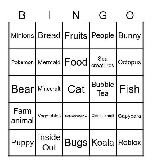Raelyn's Colouring Bingo Card