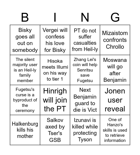 Hunter X Hunter 400+ Bingo Card