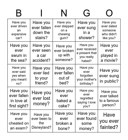 Have you ever Bingo Card