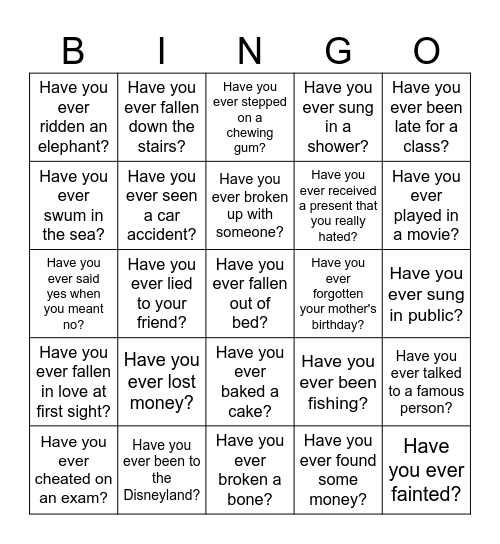 Have you ever Bingo Card