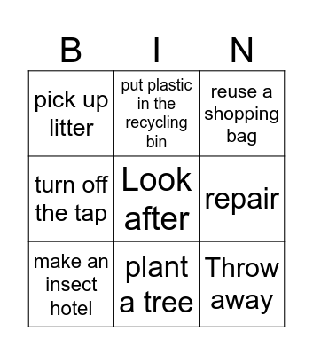 Save The Earth! Bingo Card
