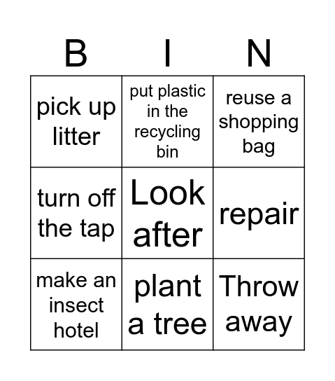 Save The Earth! Bingo Card