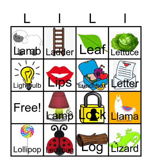 Letter L Bingo Card