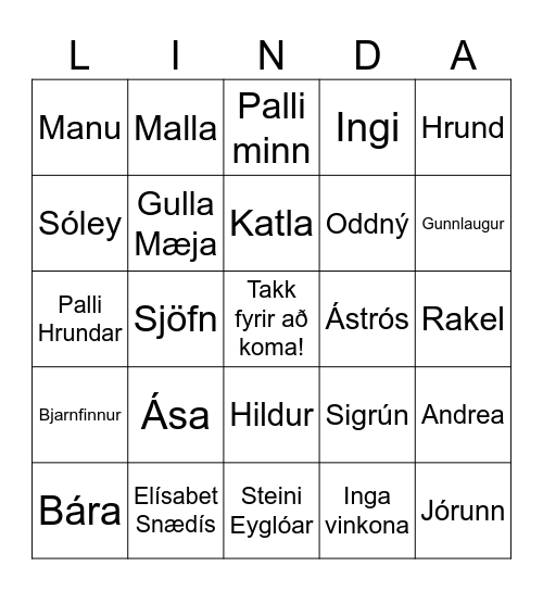 Afmæliskartöflubingó Bingo Card